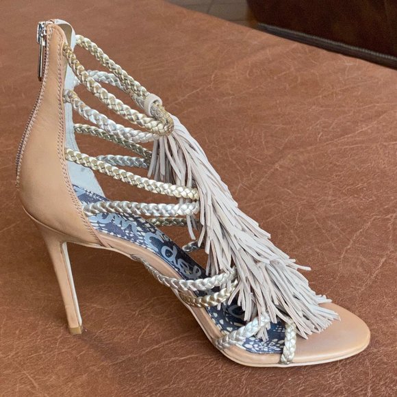 Sam Edelman Savannah Fringe Ankle Sandal Nude 6.5 - Picture 5 of 13